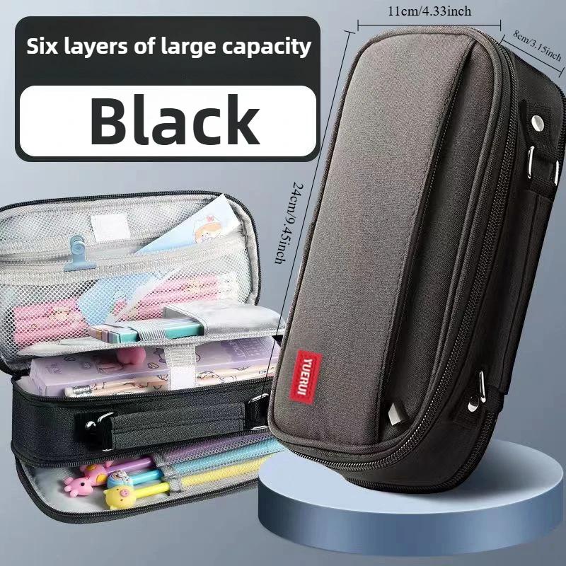 

Multi Layer Partition Handheld Pencil Case Thickened Large Capacity Canvas Storage Bag Student Pencil Case чёрный