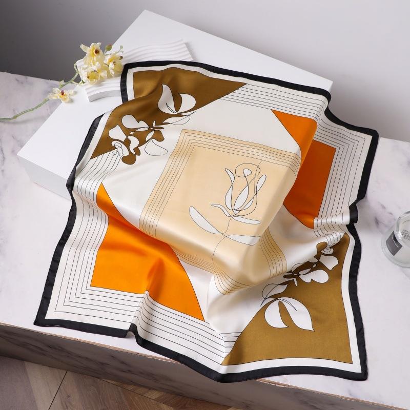 Luxury Printed Silk Scarf Women Simulated Silk Elegant Blue Versatile Headwear Bag Accessories Clothing Fashion Square Scarf