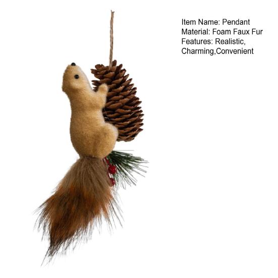 Forest Animal Christmas Ornaments Fluffy Faux Fur Squirrel Decor with Hanging Rope 3D Woodland Christmas Tree Decorations