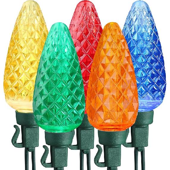 Brizled Red & White Christmas Lights, 33ft 50 LED Faceted C9 String Lights Outdoor, Connectable Christmas Tree Lights, UL Certified Indoor Xmas