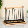 Iron Cup Drying Rack with Wood Handle & Drip Tray Baby Bottle Dryer Holder Space-Saving Countertop Organizer for Mugs