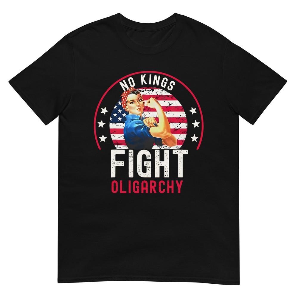 Vintage No Kings Fight Oligarchy Woman s Girl America Flag T-Shirt 2XL