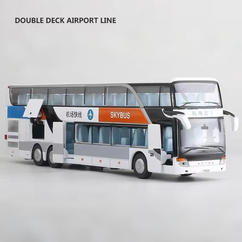 Luxury Electric Airport Business Bus Alloy Car Model Diecast Simulation Metal Toy City Tour Bus Model Sound And Light Kids Gifts