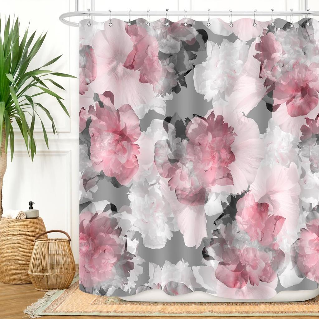 Paris Eiffel Tower Shower Curtain Oil Painting European France City Landscape Modern Couple Black Pink Tree Home Bathroom Décor