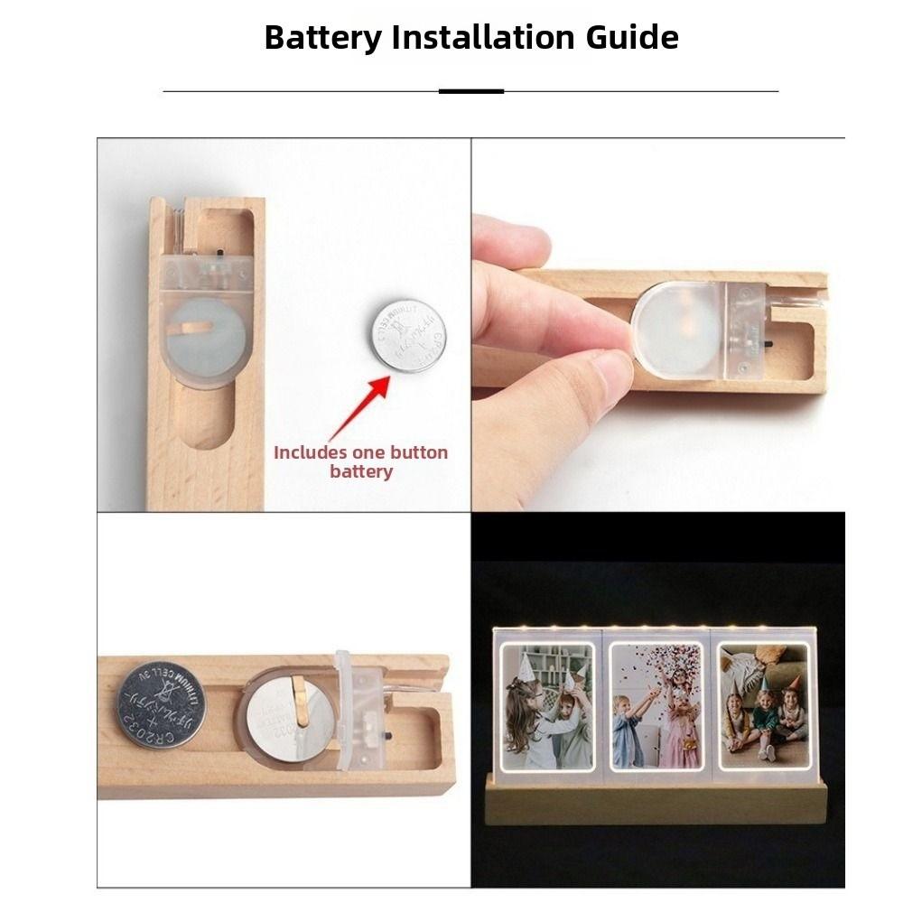 Clear Acrylic LED Light Photo Frame Wooden Base Tabletop Photo Display Rack  Table Top