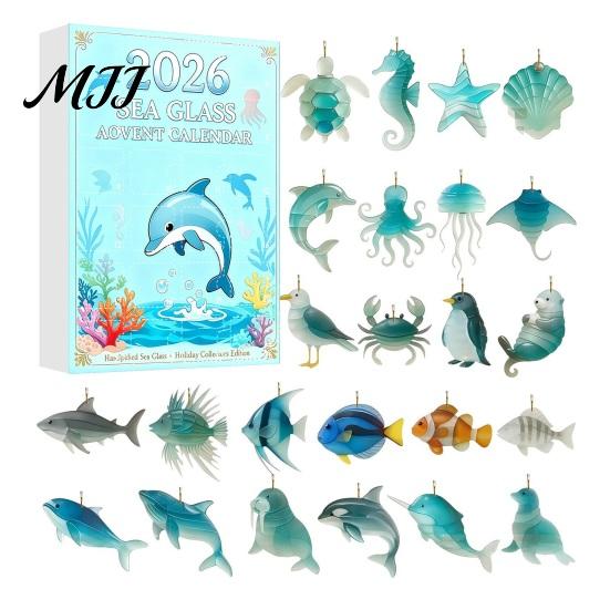Acrylic Sea Life Figures 2026 Christmas Advent Calendar, 2D Marine Animals Pendants, DIY Wind Chime Accessories 24 Day Countdown Box, Window