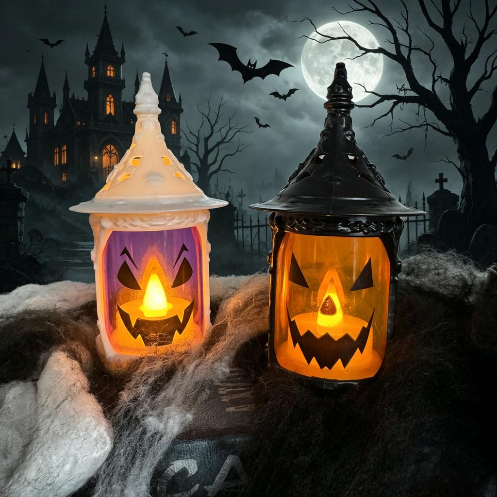 LED Lighted Handheld Lantern Halloween Pumpkin Candle Prop Decorative Lamp for Indoor Outdoor Use with Witch Hat Design