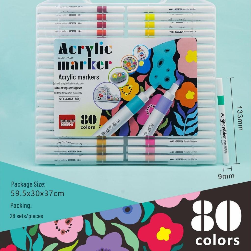 Soft Tip Acrylic Marker Set: 12 Vibrant Colors, Non-Bleeding, Suitable for Children's Painting