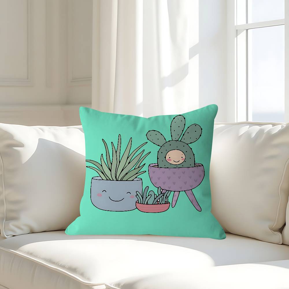 Cute Cartoon Succulent Pillow Case Removable Washable Cushion Cover – All-Season Soft Linen