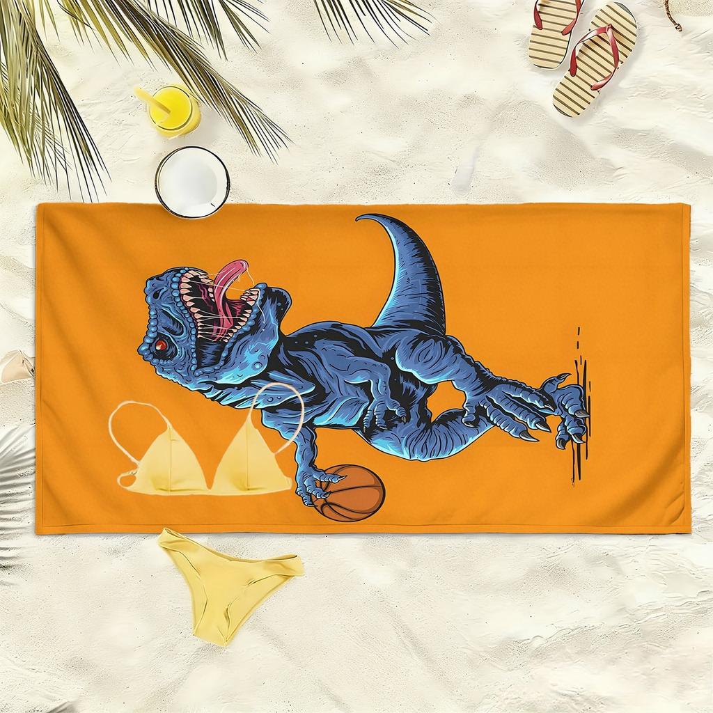 Cartoon-Stil Tyrannosaurus Rex Muster Polyester Mikrofaser Strandtuch ist hochsaugfähig geeignet für Schwimmen und Strandausflüge