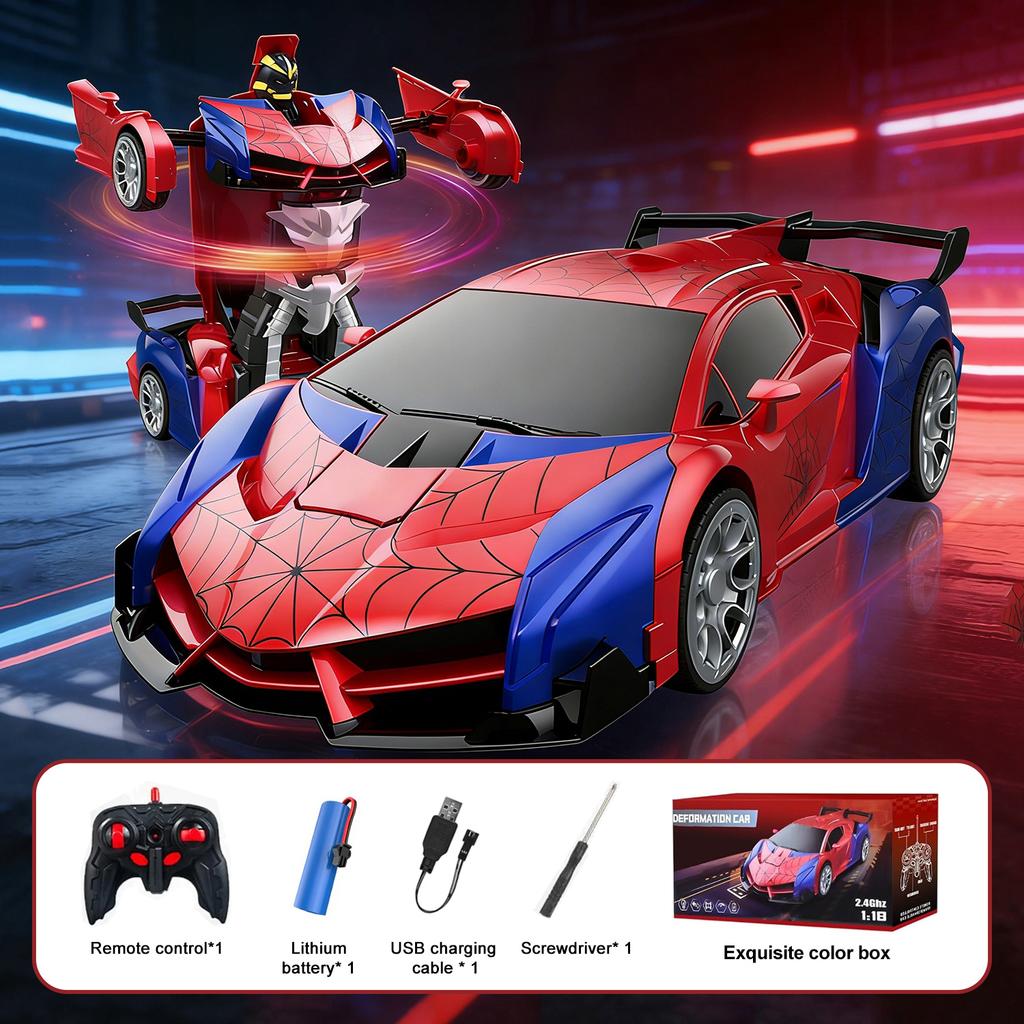 Transforming Robot Car Toy for Kids 2.4GHz Remote Control Vehicle with LED Lights 360° Spin Drift Mode Gift for Boys