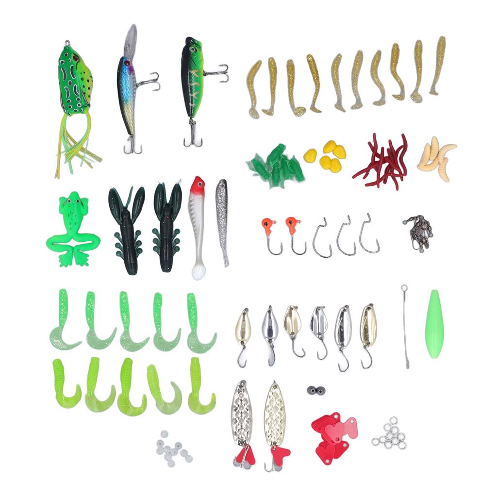 101 Pieces Fishing Lures Kit Soft Hard Baits Metal Sequins Thunder Frog Fishing Lure Set with Storage Box Full Water