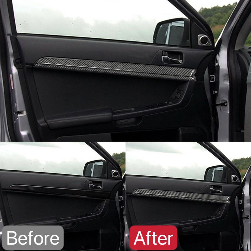 For Mitsubishi Lancer EVO X MR 2008-2015 Car Door Panel Trim Strips Carbon Fiber Sticker Interior Accessories