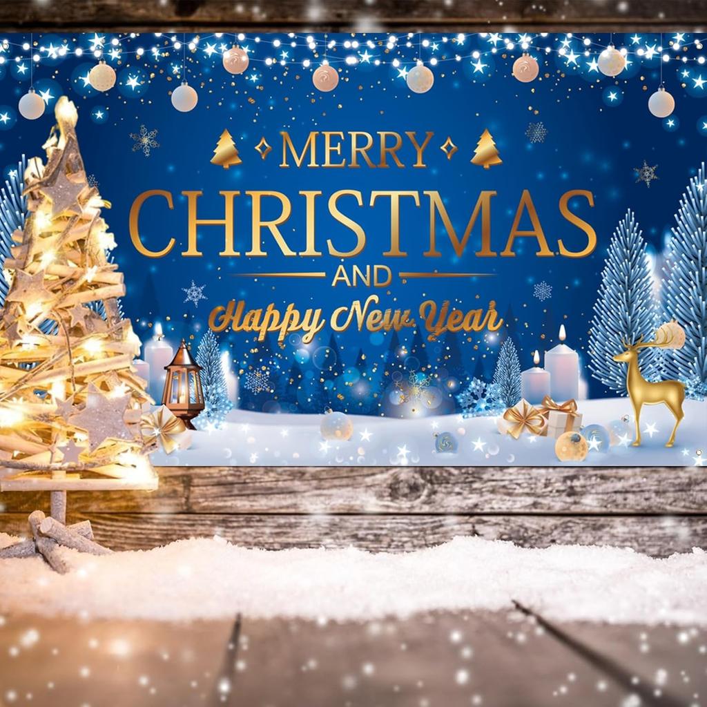 Large Christmas banner background "Merry Christmas" banner indoor background party decoration Christmas party decoration