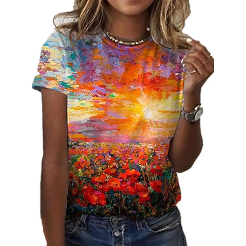 

Новинка 2021 года, женская футболка с принтом розы, модная летняя модная повседневная футболка с короткими рукавами и 3D принтом розы 8XL