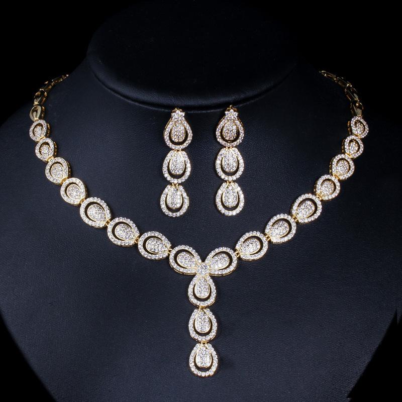 

T0136 Высококлассные длинные серьги-подвеска с микро-инкрустацией цирконами, комплект из двух предметов, аксессуары для свадебного банкета