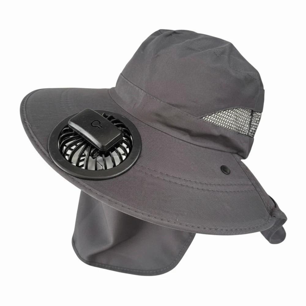 

Adjustable Rechargeable Fan Hat Portable Wide Brim Fan Hat Fishing Sun Shading Hat Women / Men темно-сірий колір