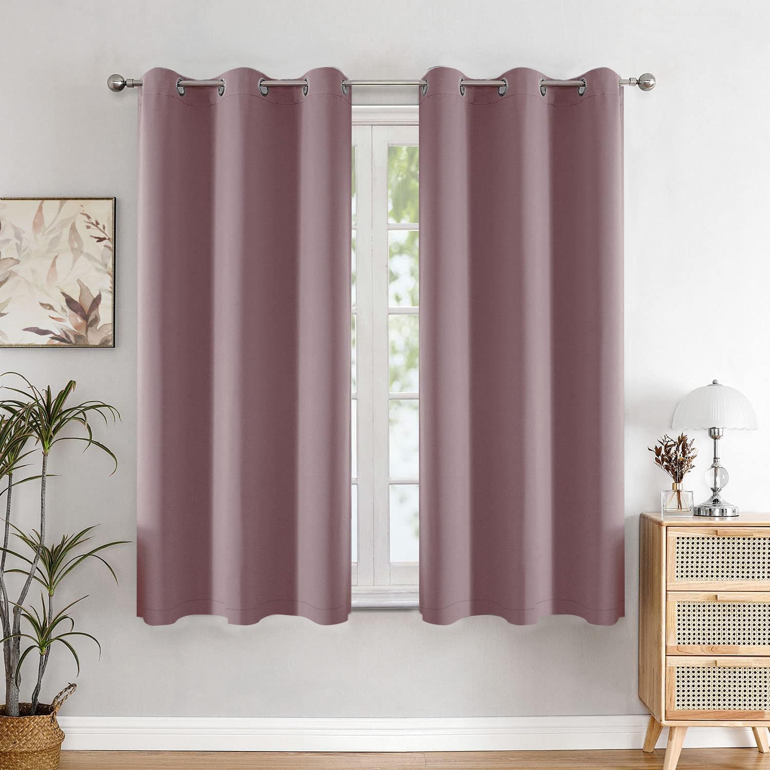 

Solid Curtain for Window - Noise Reduced and Fade Resistant Blackout Curtains, 75% Room Darkening Drapes for Living Room, Bedroom Pack of 2, (Lavender Window - 5 Feet