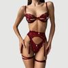 Sexy Lingerie Set Lace Mesh Hollow Out See-Through Design Erotic Underwear Women Bra Garters Straps Thong Diamond Outfits
