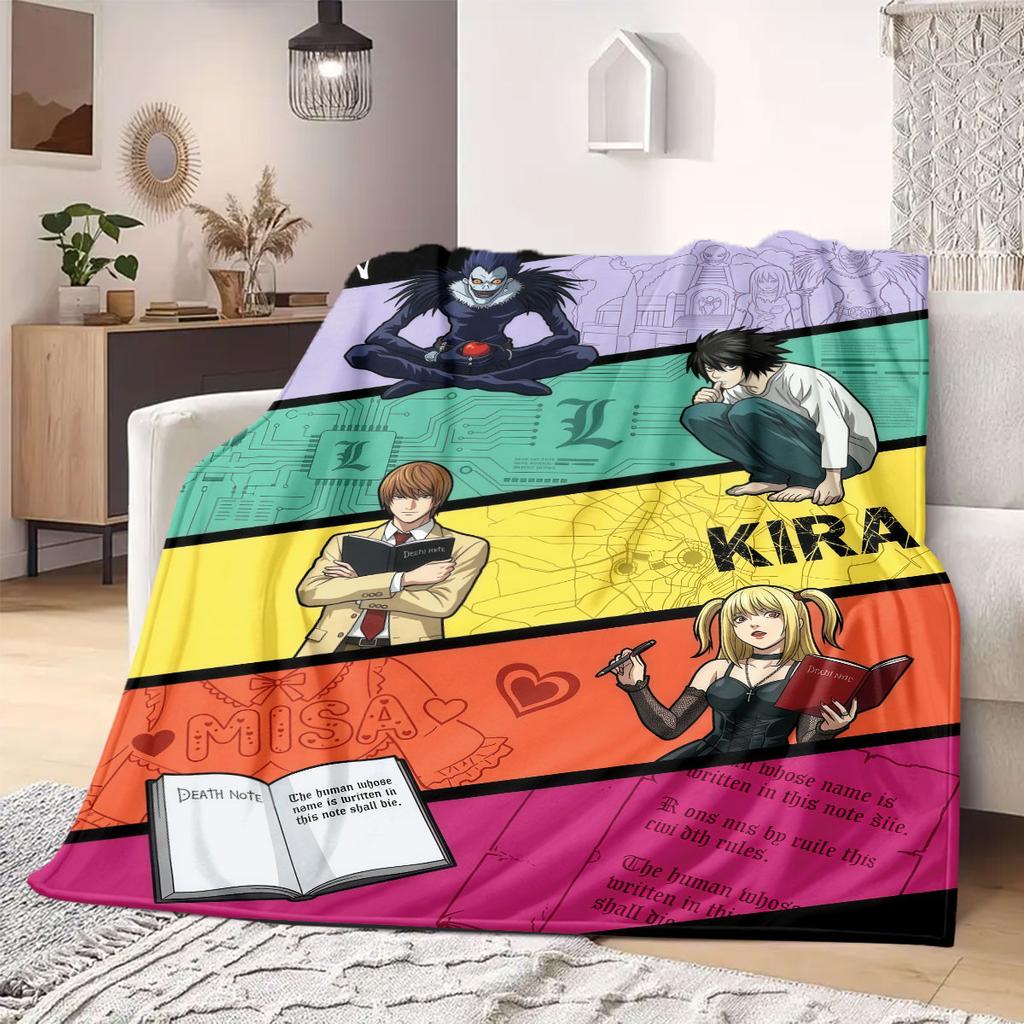 Death Note Chic Print Flannel Blanket, Cartoon Character Decor for Home, Warm Bedding for Beds, Portable Nap Throw_LIAN