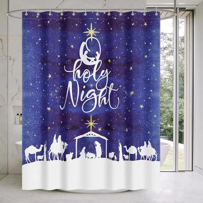 Holy Night Merry Christmas Shower Curtain, Christian Christmas Nativity Scene,Jesus Bathroom Set Waterproof Bath Curtains Set