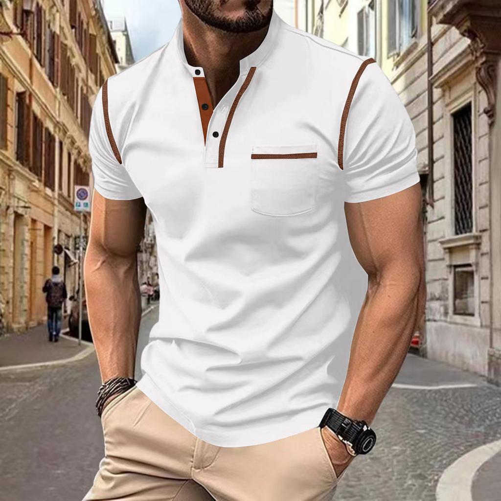 Heren T-shirt met korte mouwen, zakje en kraag, casual top met revers