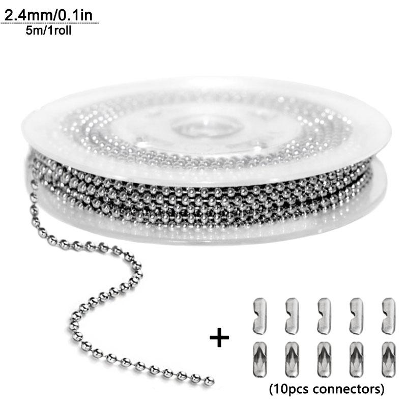 

5 м 1,2-4 мм стальная шариковая цепочка из бисера для изготовления ювелирных изделий, браслетов, военные ремесла, серебряная металлическая молния, шариковая цепочка из бисера в рулоне Steel 2.4mm