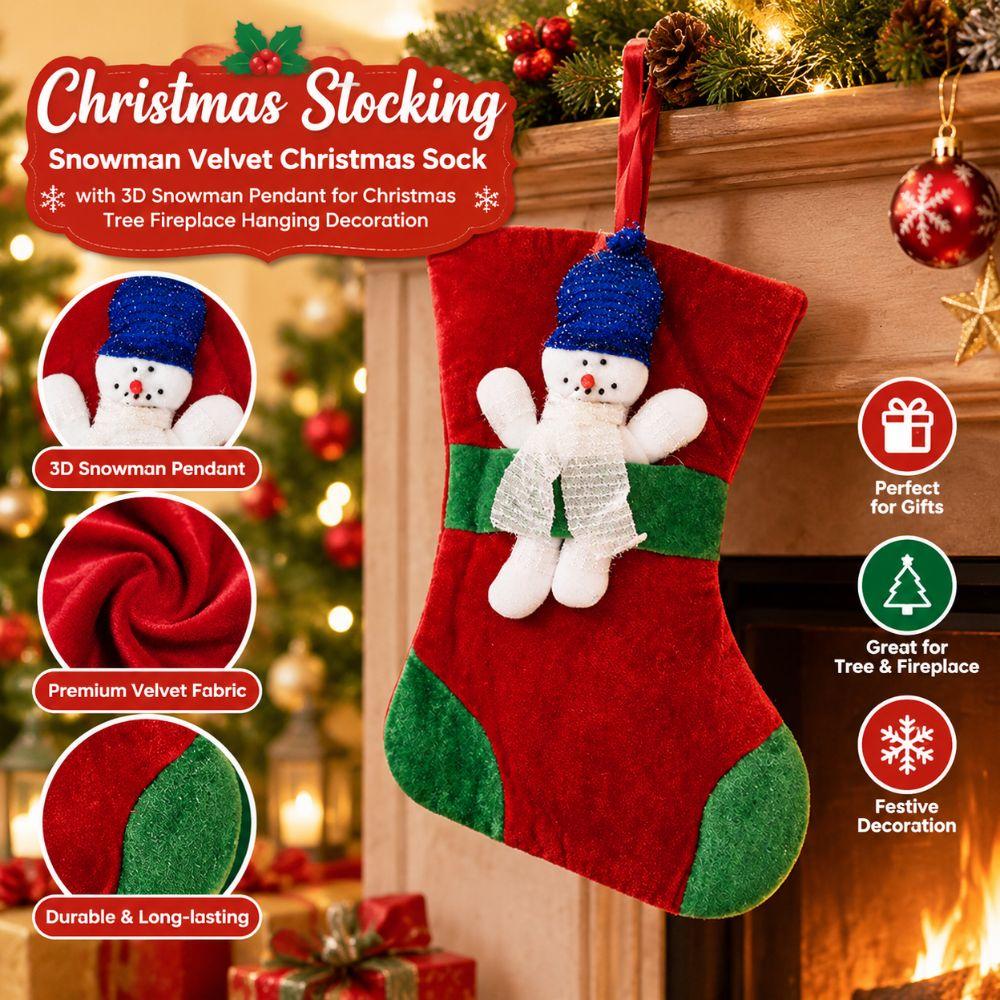 Snowman Christmas Stocking Lined Christmas Tree Hanging Ornament Gift Bag Stocking  Home Decoration