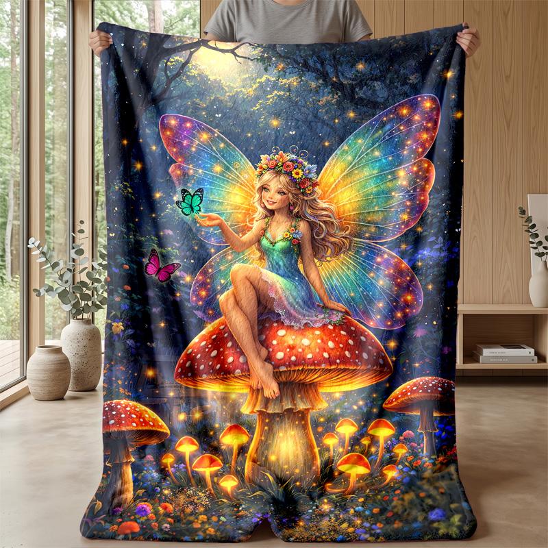 Fairy On Crescent Moon Theme Blanket Lightweight Warm Flannel Blanket Decorative Throw Blanket for Home Decoration