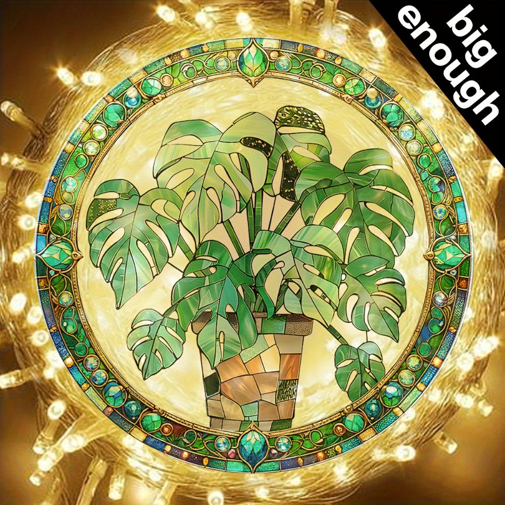 2D Flat Crystal Green Leaf Sun Catcher Garden Exotic Jungle Tropical Decoration Window Wall Hanging, Green Natural Decoration,holiday Party Decoration
