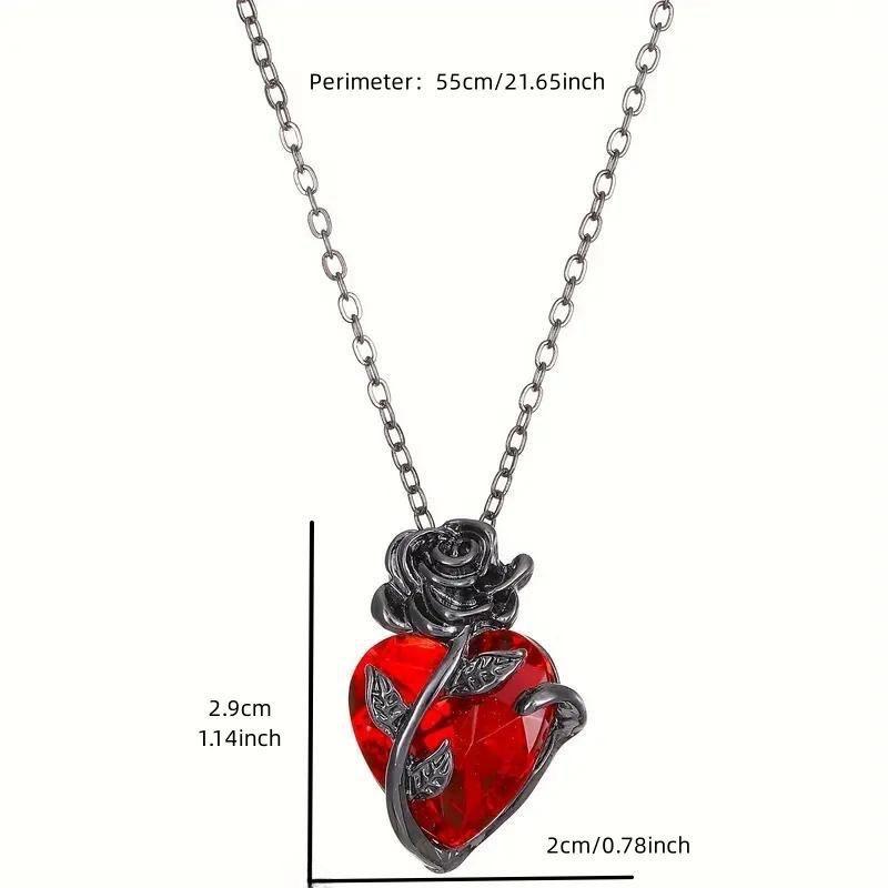 European and American Style Heart-shaped Rose Necklace, Gothic Punk Style Pendant, Women's and Girls' Birthday Gifts