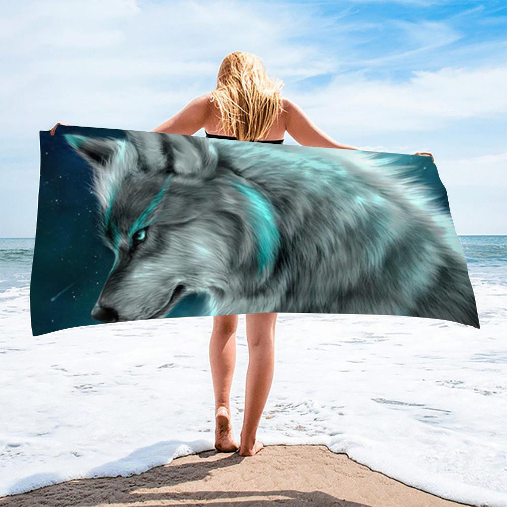 Wild Animal Wolf Moon Print Beach Towels for Adult Kids Quicky-dry Bath Towel Large Sport Animals Towels Surf Camping Blanket