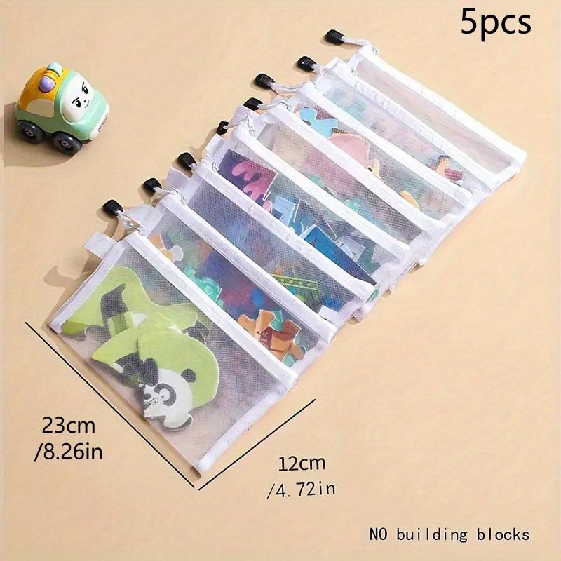 5pcs Waterproof Mesh Zipper Pouch  Toy Storage Document Folder Stationery Storage Bag Cosmetic Bag School Office Storage Bag