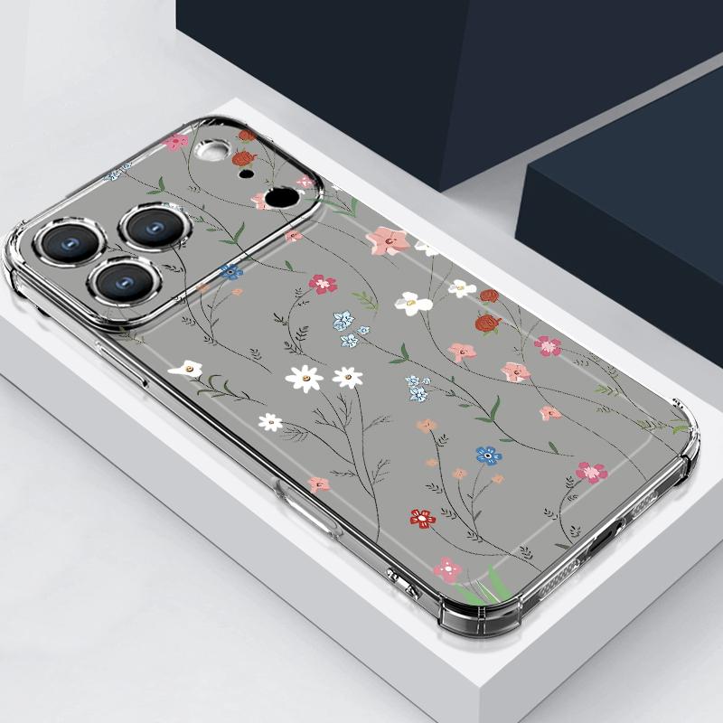 

Цветы Цветочный Рисунок Чехол для Телефона Для iPhone 17e 17 16 15 14 Pro Max 14 13 Pro 16 Прозрачный Ударопрочный Мягкий Карман для Карты Чехол iPhone17e