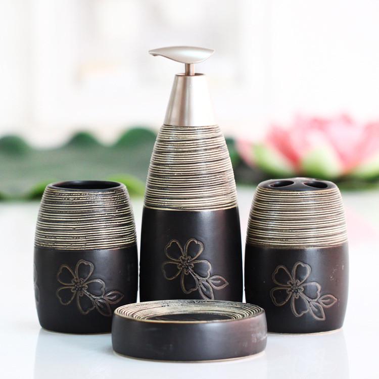 Printed Toiletry Flower Separate Bottle Bathroom Lotion Soap Dish 4pcs Sets