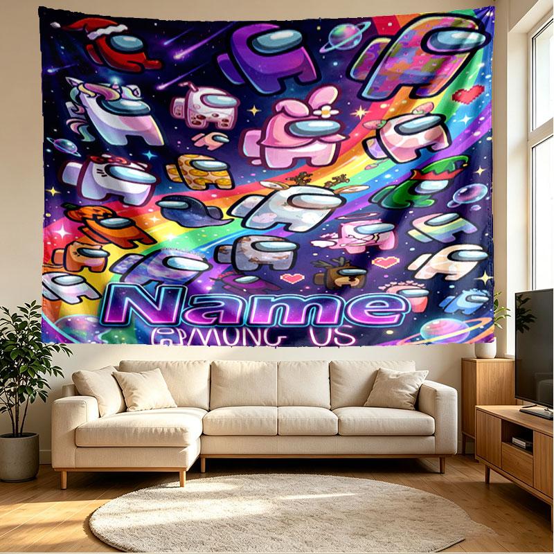 Custom Name Personalized Among Us Print Tapestry, Wall Art Decor, Bedroom, Dorm, Apartment, LivingRoom, Party Backdrop, Gift for Birthday