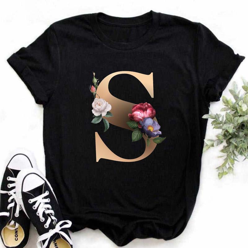 A B C D E English Alphabet  3D Print T Shirt Women New Summer Couples Lovers Harajuku Casual Black Tops Tshirts
