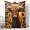 A Cozy Cow And Sunflower Flannel Blanket, Made of 100% Polyester with High-Definition Digital Printing, Suitable for All Seasons, a Cooling Blanket, S