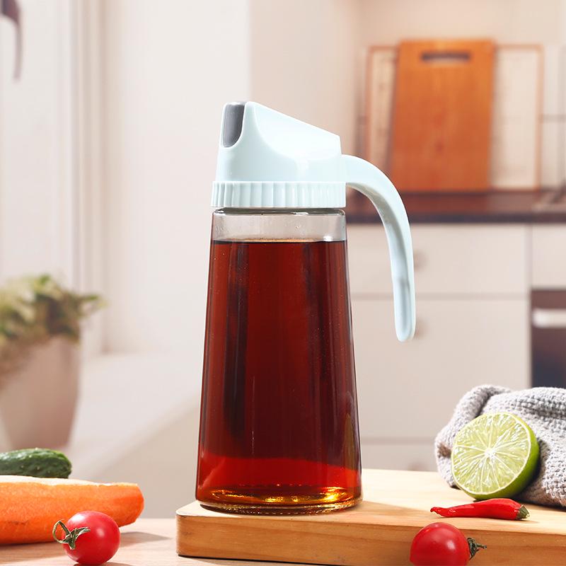 Automatic Opening Glass Oil & Vinegar Dispenser with Handle Grip - Large Capacity for Kitchen Use