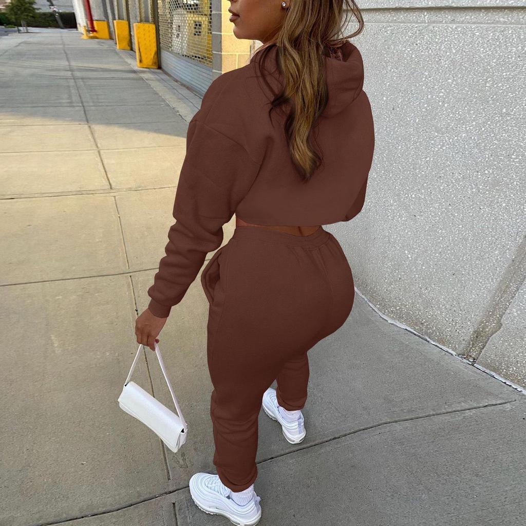 2022 European Women's Plus Velvet Hooded Sweatshirt & Long Pants Vest Set