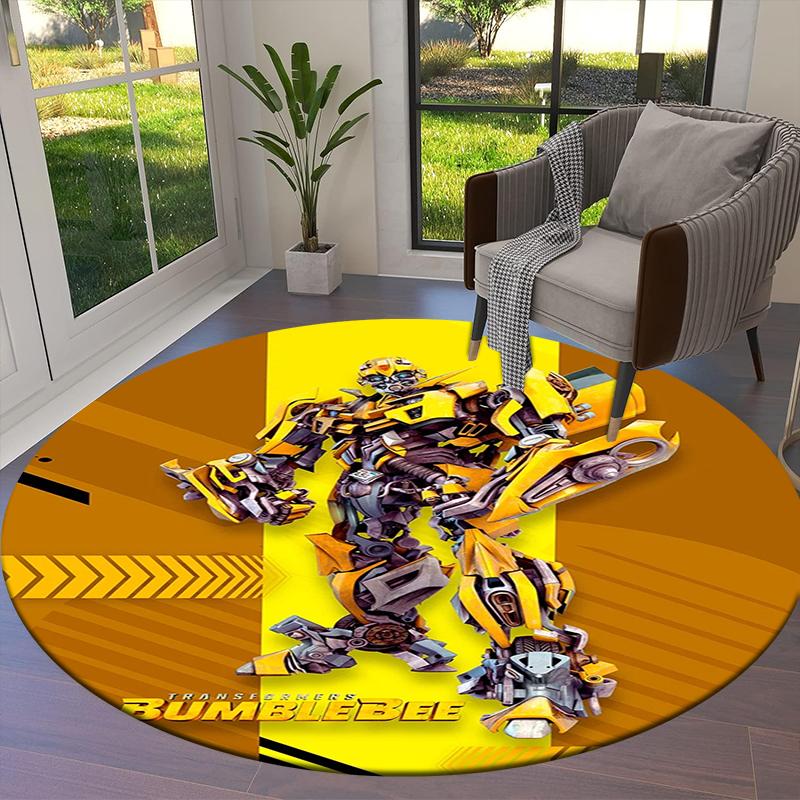 Bumblebee Transformers Round Area Rug,Carpet Rug for Living Room Bedroom Sofa Playroom Decor,Non-slip Floor Mat43