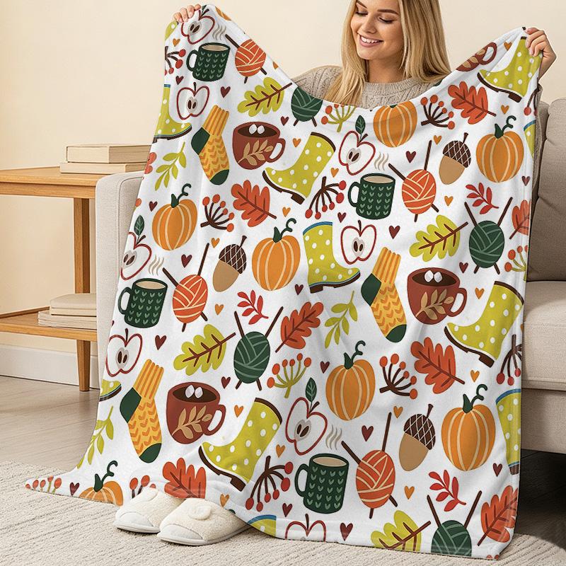 Soft Fuzzy Flannel Throw Blanket, Non-Shedding Fall Themed Warm Blanket for Home, Couch, Nap & TV Watching