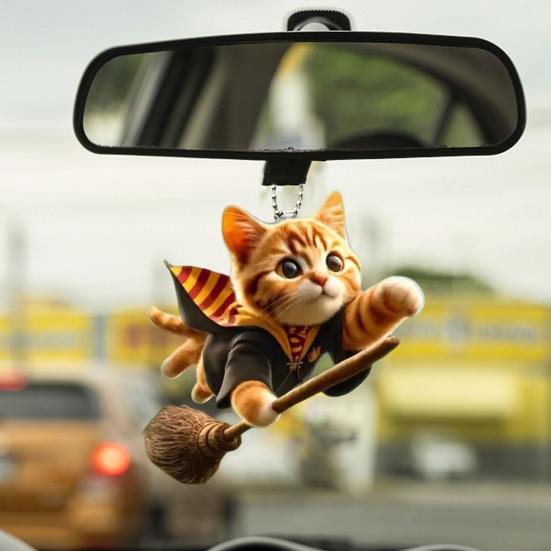 Cat Shaped Pendant Car Rearview Mirror Ornament with Lanyard Easy To Hang Realistic Looking Acrylic Christmas Hanging Decoration