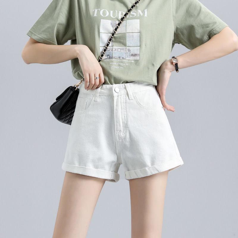 Women s High-Waisted Wide-Leg Denim Shorts: Summer Thin, Casual Loose Fit, Slimming A-Line with Rolled Hem. Large