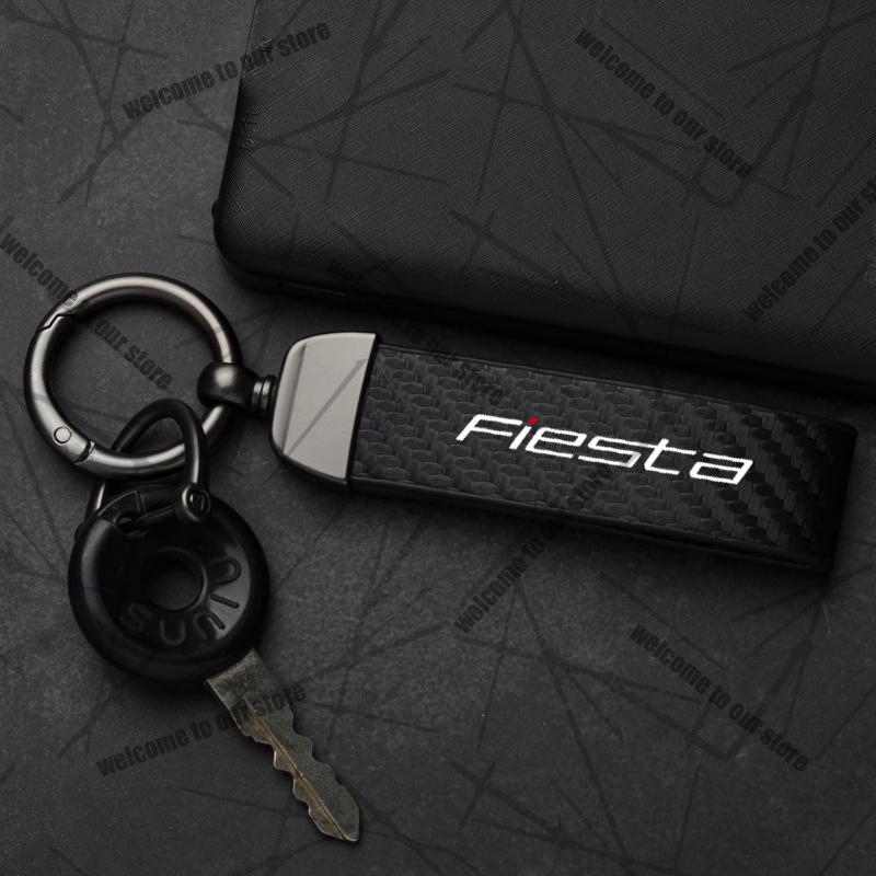 AAAMG1 Car Keychain For Ford Fiesta ST MK6 MK7 MK8 Logo Carbon Fiber Leather Zinc Alloy Emblem Key Chain Accessories
