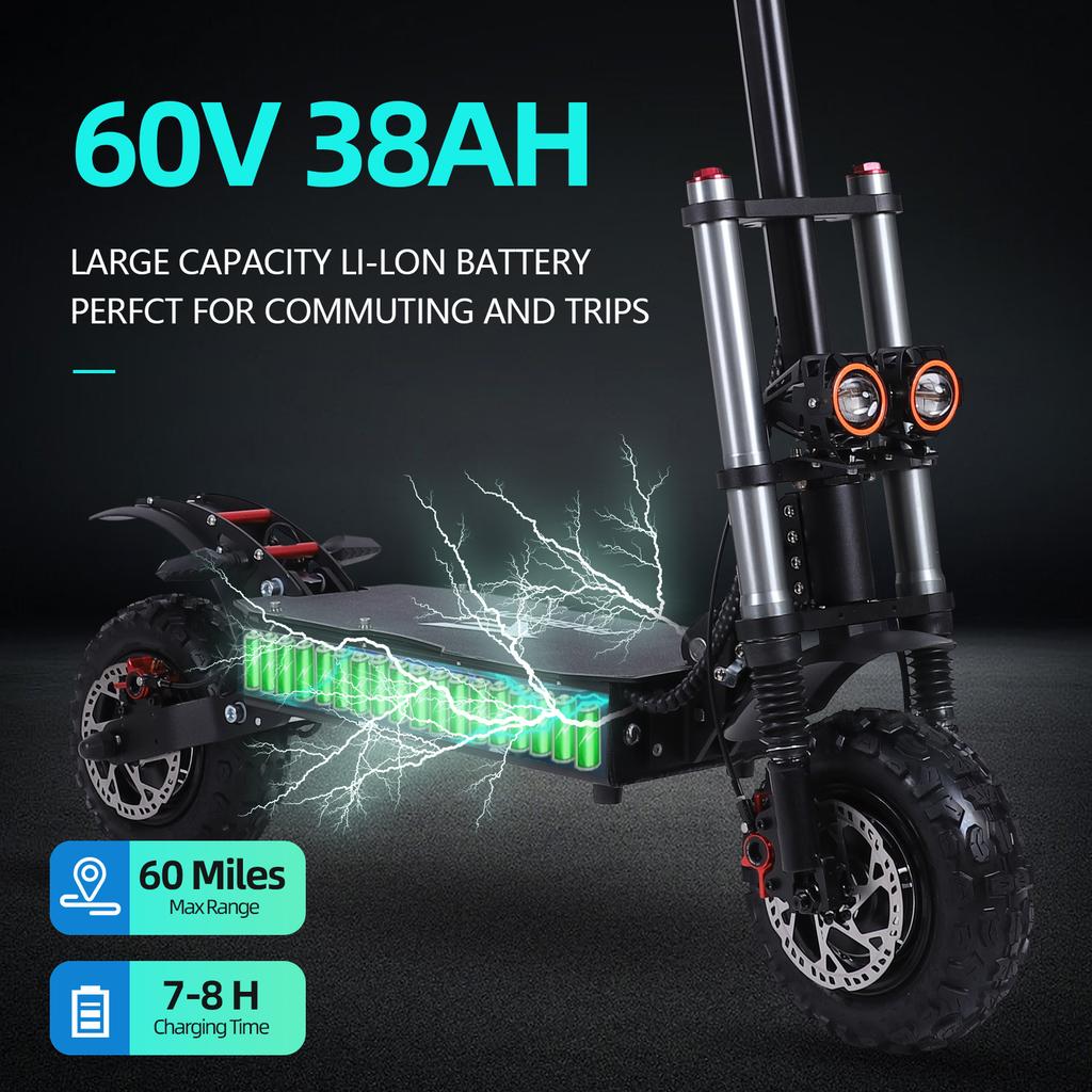 J30MAX Electric Scooter, 6000W Dual Motor 60V38Ah,NFC Card Activation Scooter, Hydraulic Brake 11" All Terrain Tires E-Scooter