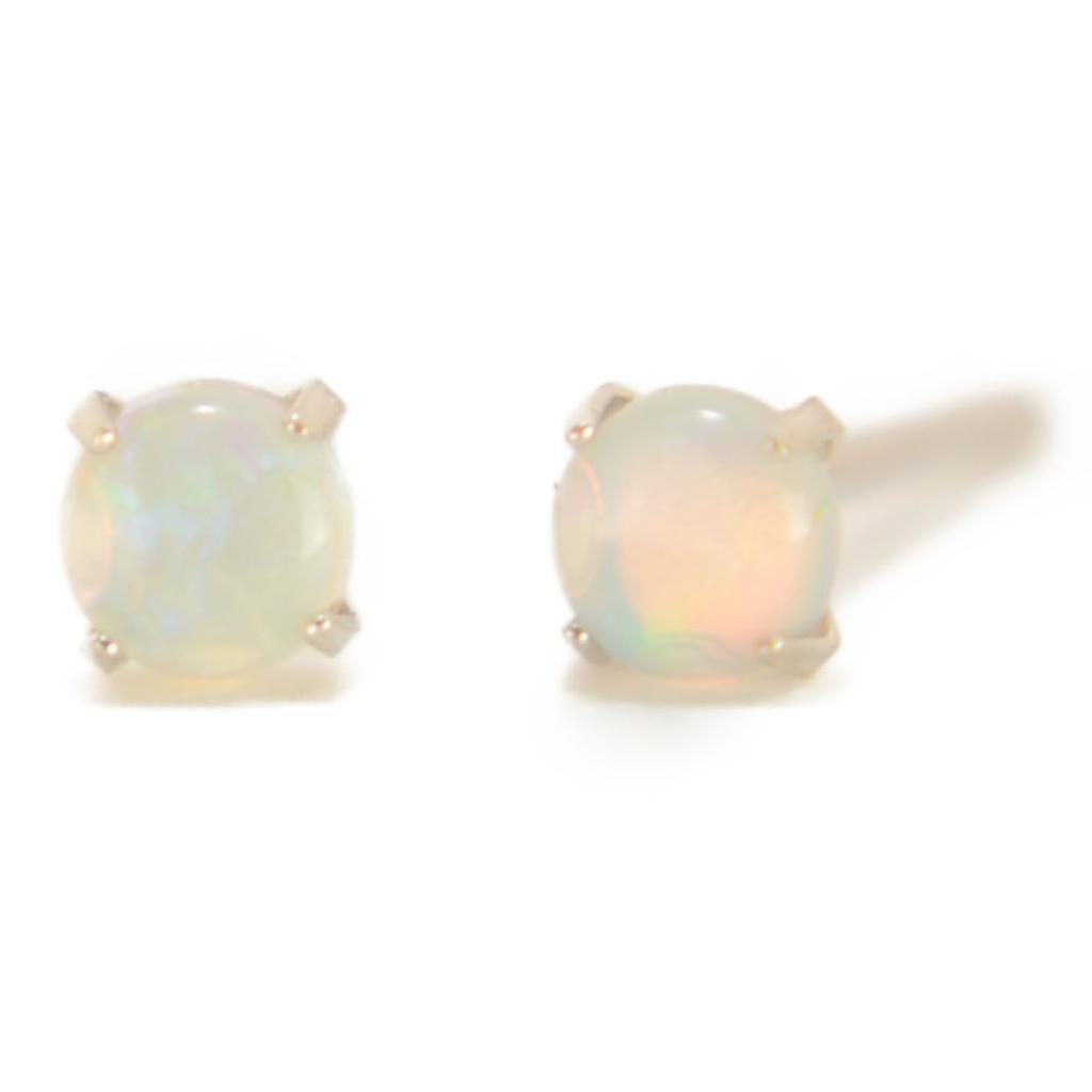 [yokomountain] K10 WG White Gold Natural Opal Earrings, 3mm, 10K Gold, Women's, K10WG Double Locking Back