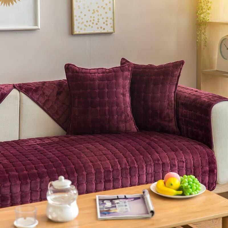 Simple Winter Short Plush Sofa Cushion Thickened Anti Slip Flannel Simple Modern Three Person Sofa Napkin Cover 8 Colors