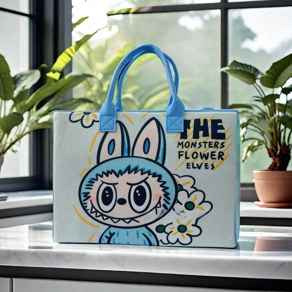 Nová labubu kreslená plstěná přenosná ruční jednoduchá dětská taška tote taška na obědový box úložná taška taška na jídlo