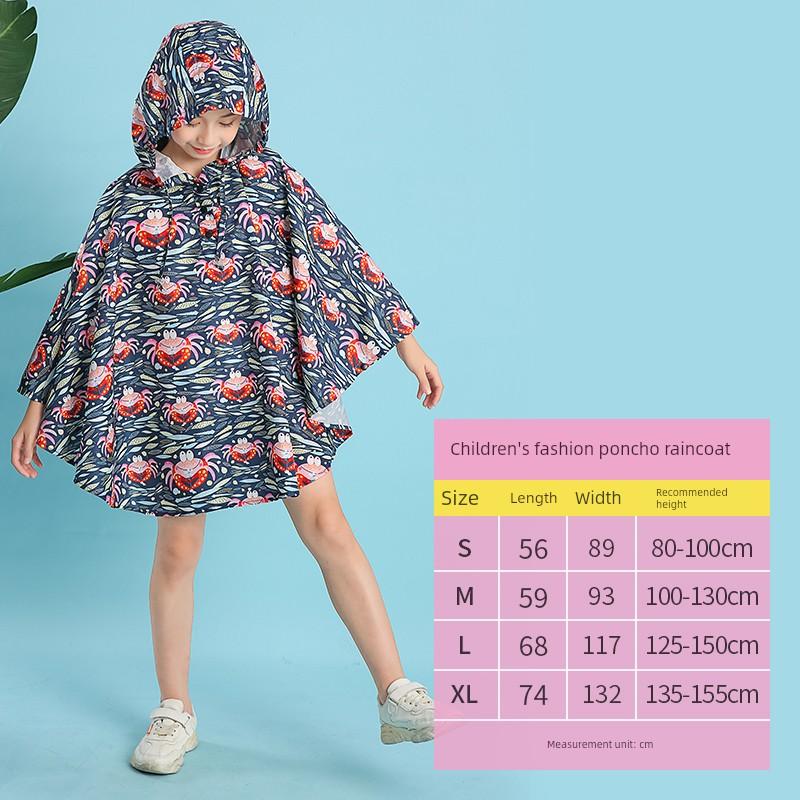Kids Cape Raincoat Outdoor Walking Children Playing with Water Students Go to School Backpack Waterproof Poncho Multicolor